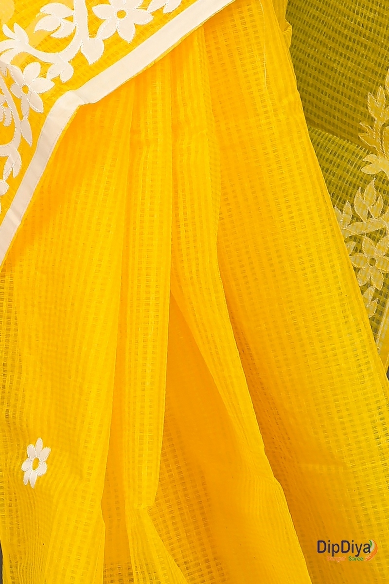 Yellow Kota Cotton Parvani Applique Saree (573)